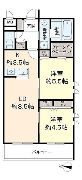 京王ラフィネ橋本テラス 201｜神奈川県相模原市緑区東橋本２丁目(賃貸マンション2LDK・2階・55.33㎡)の写真 その2