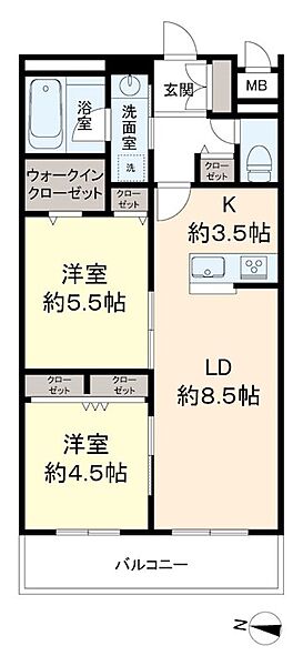 京王ラフィネ橋本テラス 205｜神奈川県相模原市緑区東橋本２丁目(賃貸マンション2LDK・2階・55.11㎡)の写真 その2