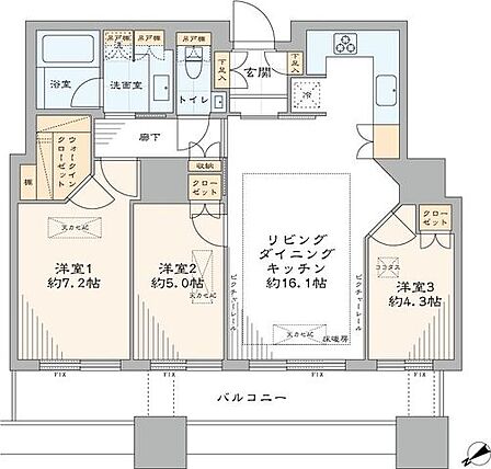 専有面積73.67m2・3LDK+WICの間取りのお部屋です。室内新規リノベーション済みのため快適にお過ごしいただけます。
