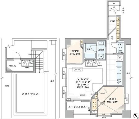 専有面積63.03m2・2LDKの間取りの最上階角部屋です。室内新規リノベーション済みのため快適にお過ごしいただけます。