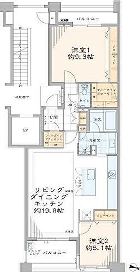 専有面積約82.25m2・2LDK+WIC・SICの間取りのお部屋です。室内新規リノベーション済みのため快適にお過ごしいただけます。