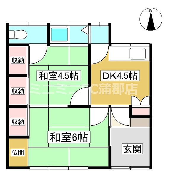 水竹町下島大竹貸家 西｜愛知県蒲郡市水竹町下島(賃貸一戸建2K・1階・36.30㎡)の写真 その2