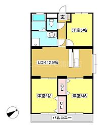 ハイツサンムーン 4階3LDKの間取り