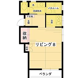 グアルダ’93 1階ワンルームの間取り