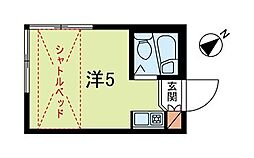 サットンプレイス成田東 1階ワンルームの間取り