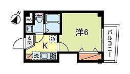 サットンプレイス・EAST 1階1Kの間取り