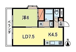 松ノ木第五ハイデンス 1LDKの間取図画像