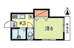 グリーンハイム 1階1Kの間取り