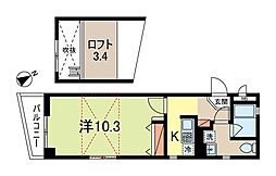 セルジエール 3階1Kの間取り
