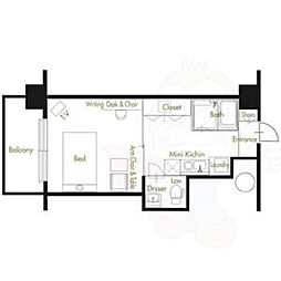 アトリアム吹上 5階1Kの間取り