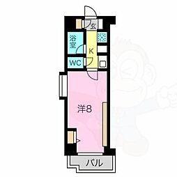コンセール新栄 2階1Kの間取り