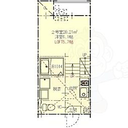 名古屋市営名港線 六番町駅 徒歩10分の賃貸アパート 2階1Kの間取り