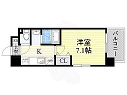 高畑レジデンス 4階1Kの間取り