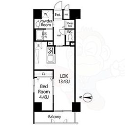 GRANDUKE正木 14階1LDKの間取り