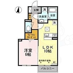 ベルエア ウエスト 1階1LDKの間取り
