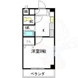 レージュウエスト 6階1Kの間取り
