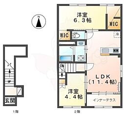 ドエル・カルミア 2階2LDKの間取り
