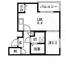 MOVE八田SOUTH 2階1LDKの間取り