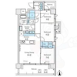 ベルヴュコート名古屋則武 7階3LDKの間取り