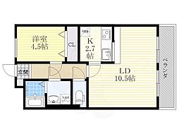 サンデンハイツ 6階1LDKの間取り