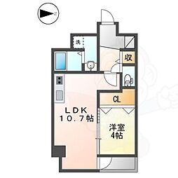 名古屋市営東山線 伏見駅 徒歩6分の賃貸マンション 4階1LDKの間取り