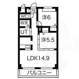ソシア大口 4階2LDKの間取り
