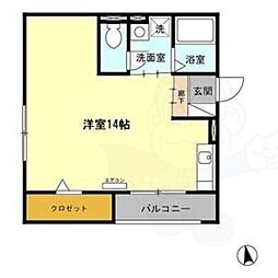 ブルーノ 2階ワンルームの間取り