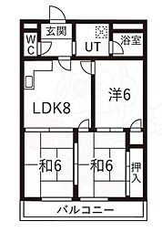 スカイメゾン 3DKの間取図画像