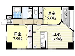キュレスト葵 2LDKの間取図画像