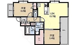プレサンス東別院リバーシア 2LDKの間取図画像