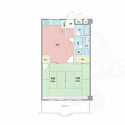 リバーサイド市場木 2DKの間取図画像