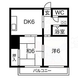 マンション服部 2DKの間取図画像