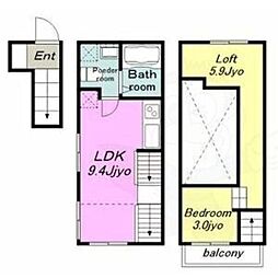 ホワイトヒルズイースト 1LDKの間取図画像