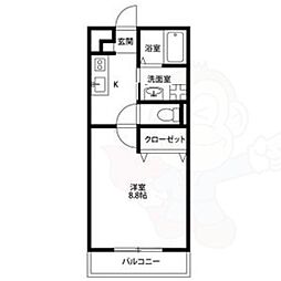 アンプルールリーブルルミエール 1Kの間取図画像