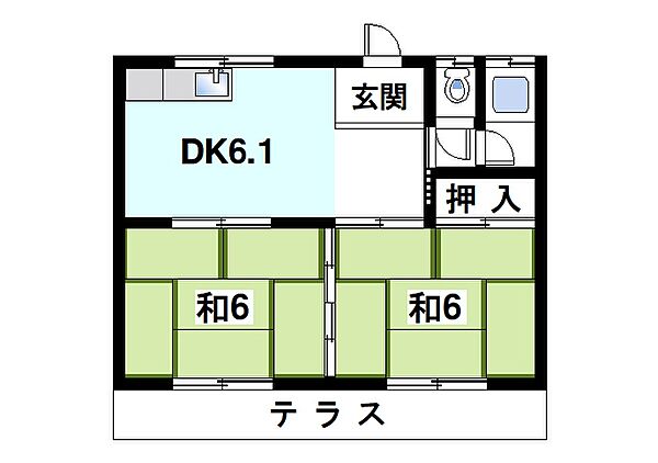 木田ハイツ ｜奈良県大和郡山市城北町(賃貸アパート2DK・2階・39.74㎡)の写真 その2