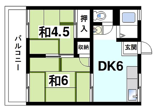 大神ハイツ ｜奈良県奈良市百楽園3丁目(賃貸アパート2DK・2階・34.02㎡)の写真 その2