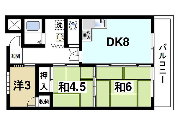 奈良県天理市川原城町(賃貸マンション3DK・4階・60.00㎡)の写真 その2