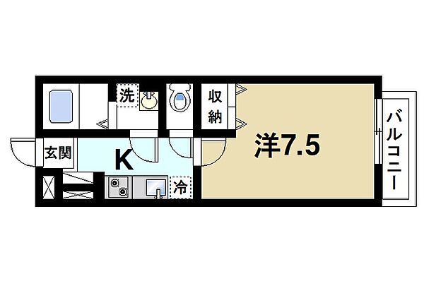 ベルコリーヌ冠山 ｜奈良県大和郡山市冠山町(賃貸アパート1K・2階・25.93㎡)の写真 その2