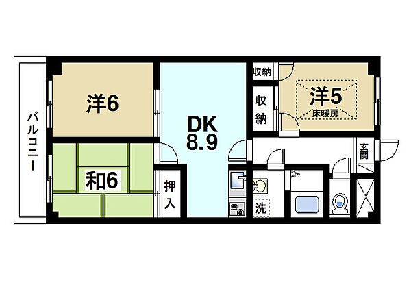 グラン　ヴィクトワール ｜奈良県生駒市俵口町(賃貸マンション3DK・3階・58.32㎡)の写真 その2