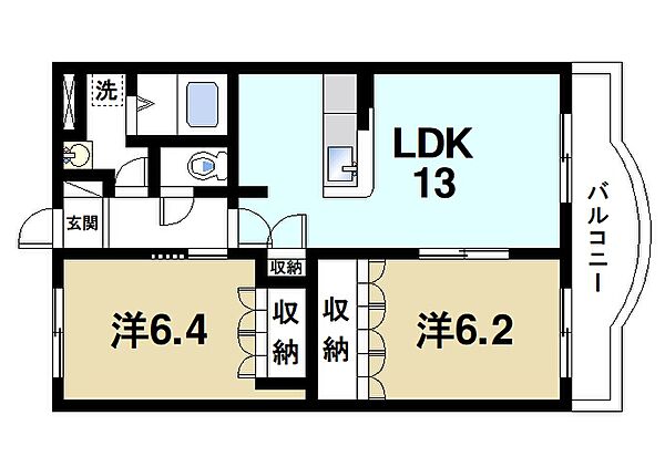 アスール ｜奈良県奈良市宝来4丁目(賃貸マンション2LDK・2階・57.75㎡)の写真 その2