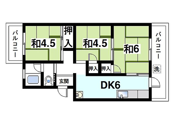 奈良県奈良市芝辻町2丁目(賃貸マンション3DK・3階・48.72㎡)の写真 その2