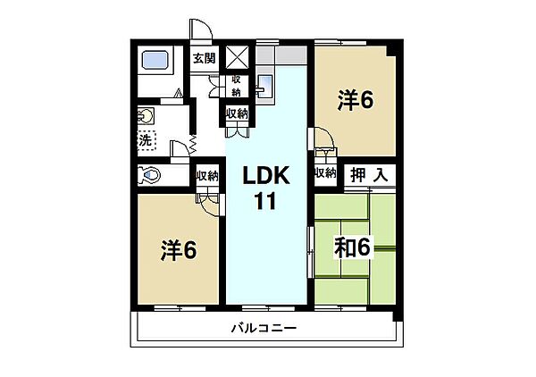 奈良県天理市田井庄町(賃貸マンション3LDK・5階・63.99㎡)の写真 その2