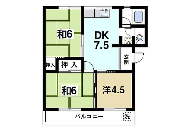 マンション西田 ｜奈良県奈良市神殿町(賃貸マンション3DK・3階・45.36㎡)の写真 その2