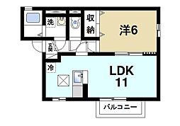 カクタスフローラB 2階1LDKの間取り