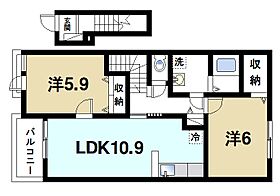 グランディールB  ｜ 奈良県生駒市小瀬町（賃貸アパート2LDK・2階・57.19㎡） その2