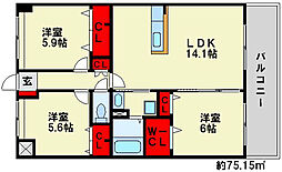 シャトーポルテ弐番館 8階3LDKの間取り