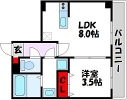リバティ神屋 1LDKの間取図画像