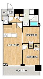 ブリリアタワー西新 2LDKの間取図画像