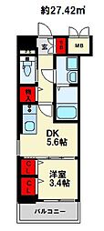 ギャラクシー南福岡駅前 2階1DKの間取り