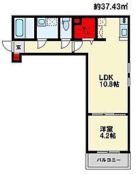 （仮称）Cherim春日駅前WEST 1階1LDKの間取り